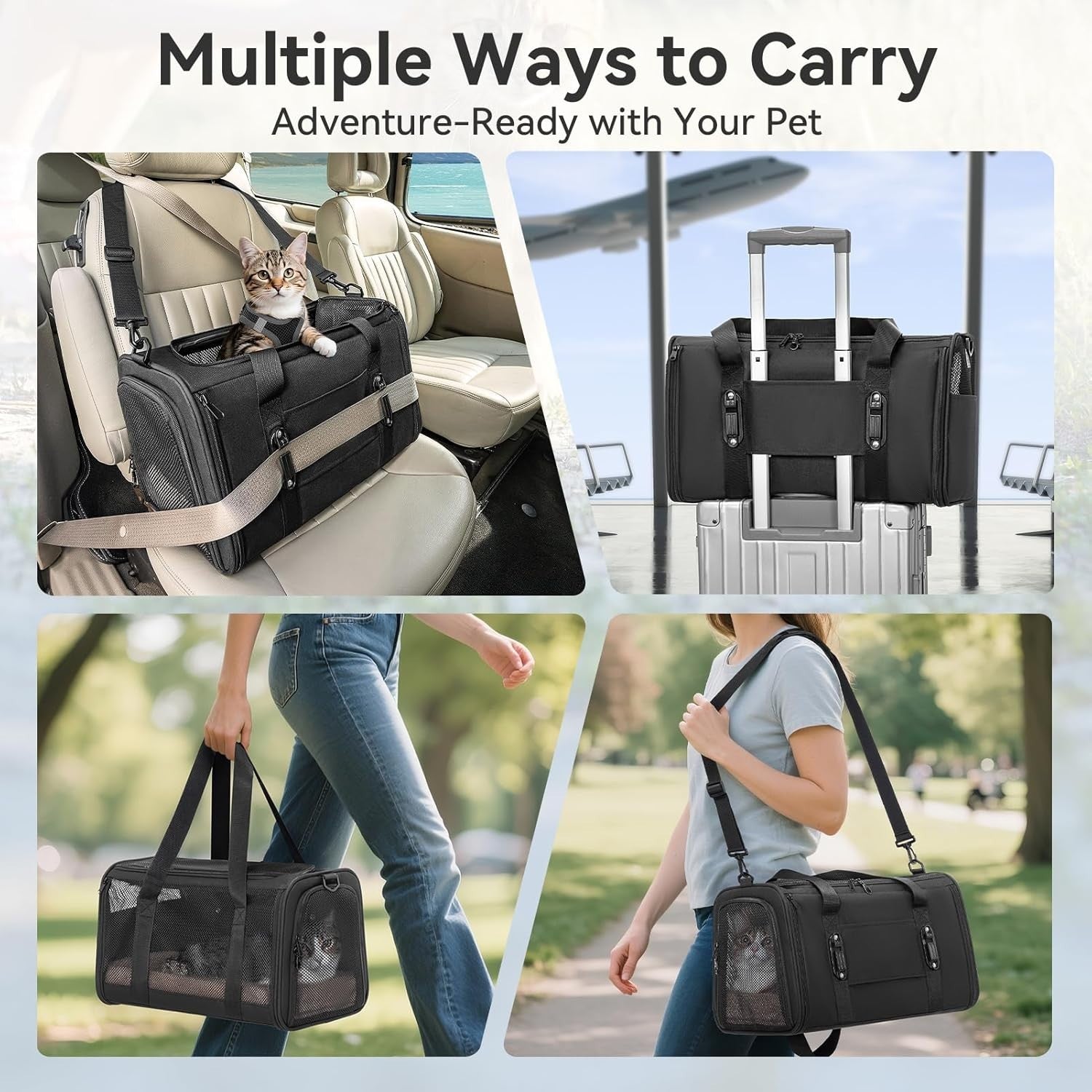 Escape Proof Cat Car Seat Carrier Safety Buckle Lockable Travel Bag