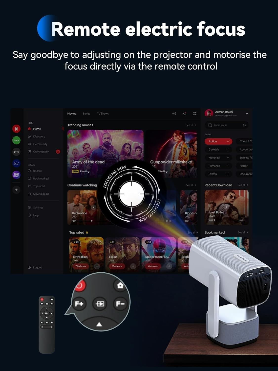 1080P Mini Projector WiFi Bluetooth Auto Keystone Portable Bedroom
