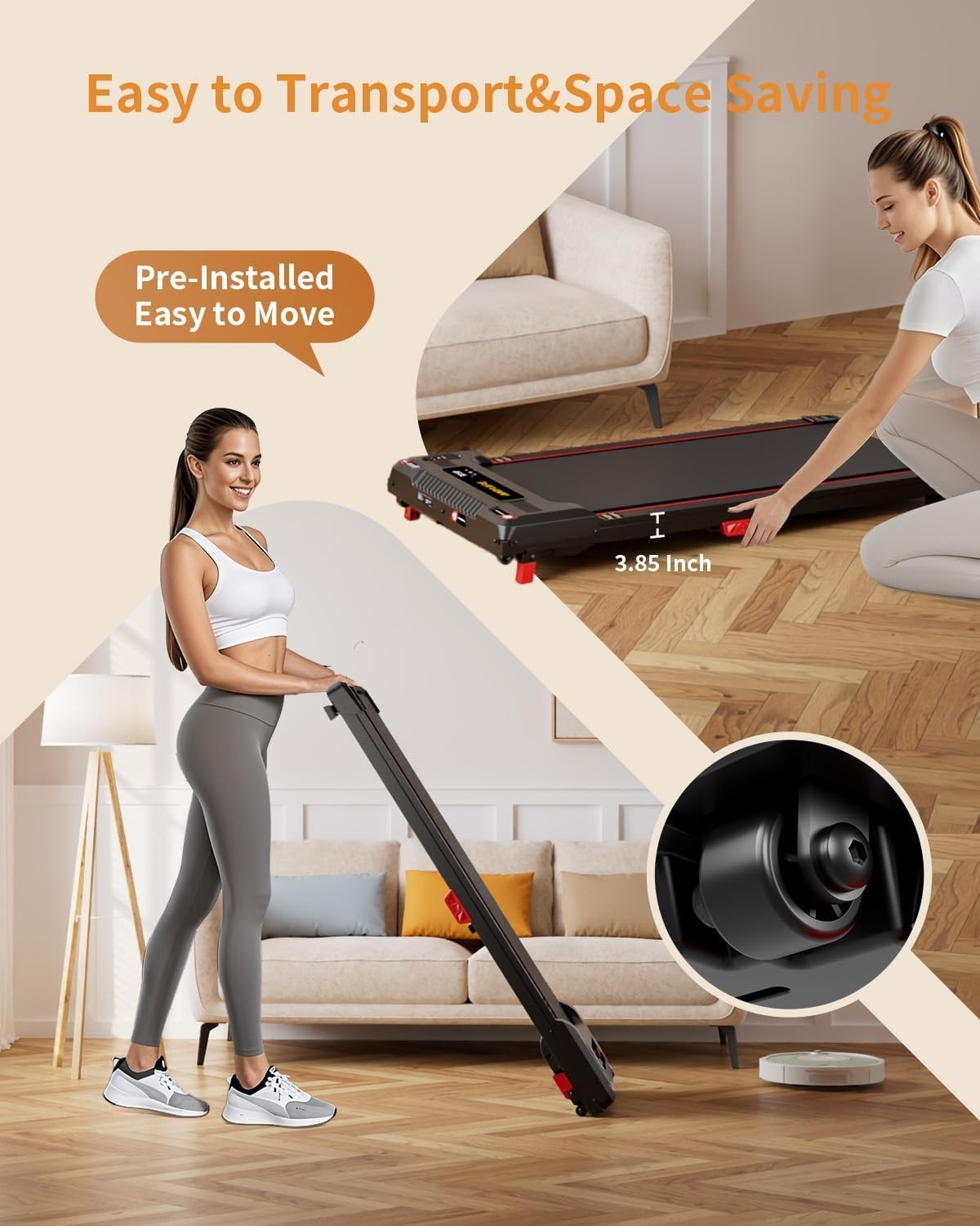 Under Desk Treadmill 2.5HP Quiet Compact Walking Pad Home Gym