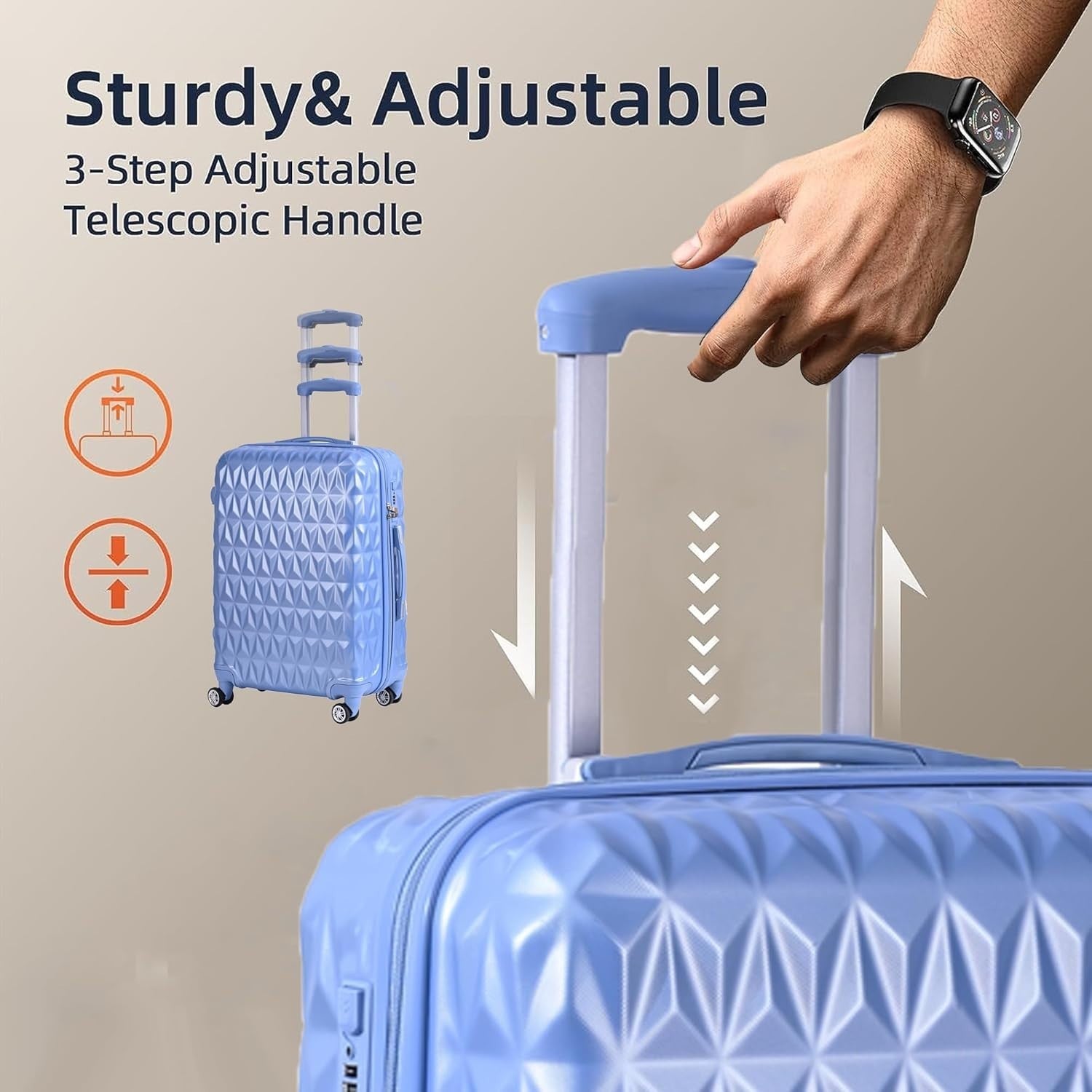 Ice Blue Medium ABS Travel Suitcase 24 Inch Lightweight Spinner Check In