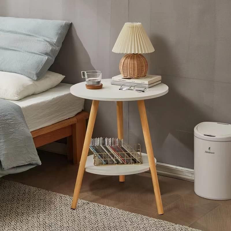 Modern 2-Tier Round Side Table with Metal Frame & Storage, 38x55cm White