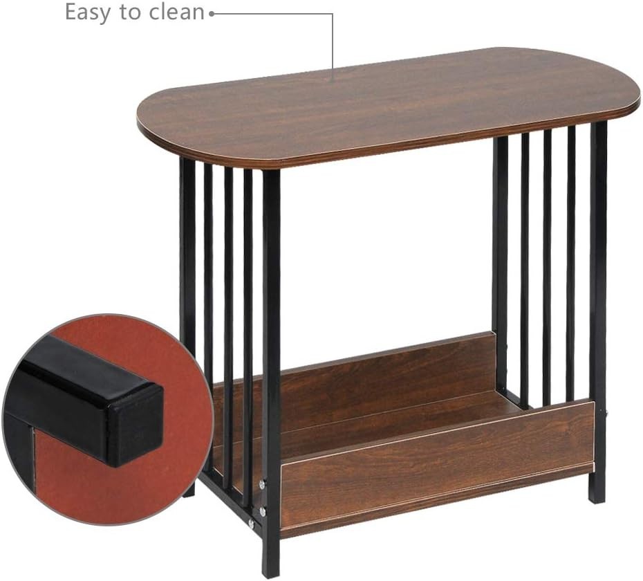 Slim Oval Side Table with Storage, Dark Oak Small End Table for Living Room