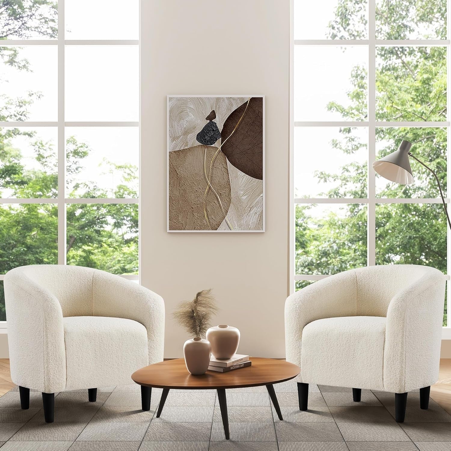 Ivory Boucle Tub Chair | Cozy Accent Armchair for Living Room & Office