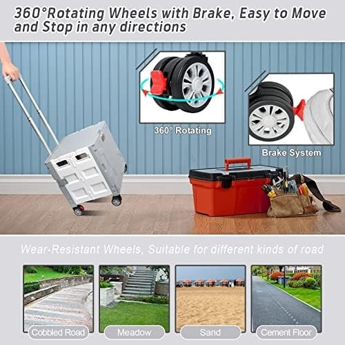 Foldable Grocery Trolley Cart 50Kg Portable Storage Box w/ Lid Grey