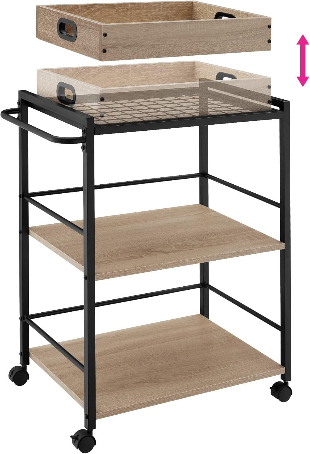 Industrial Drinks Trolley 3 Tier Bar Cart Tray