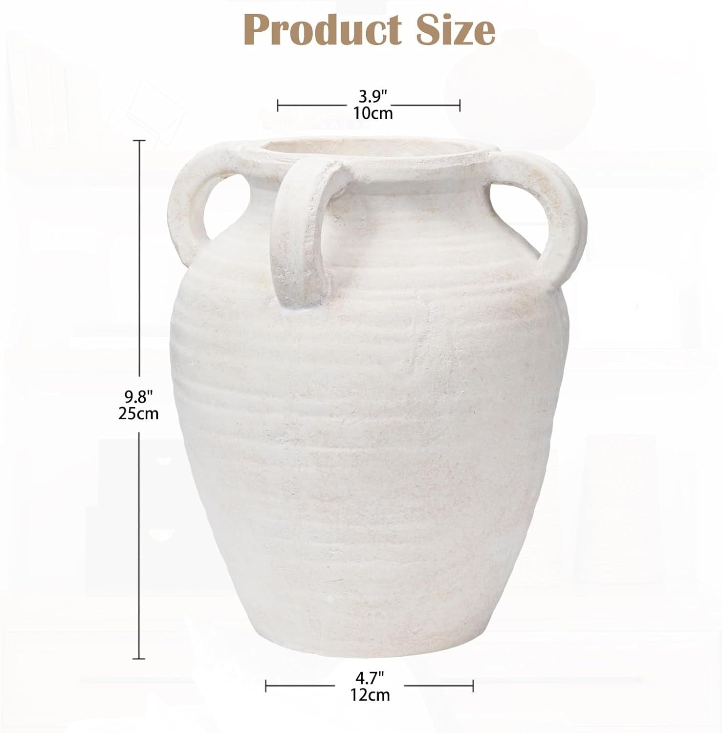 Cream Terracotta Vase 25cm Tall Handmade Vintage Ceramic with Handles