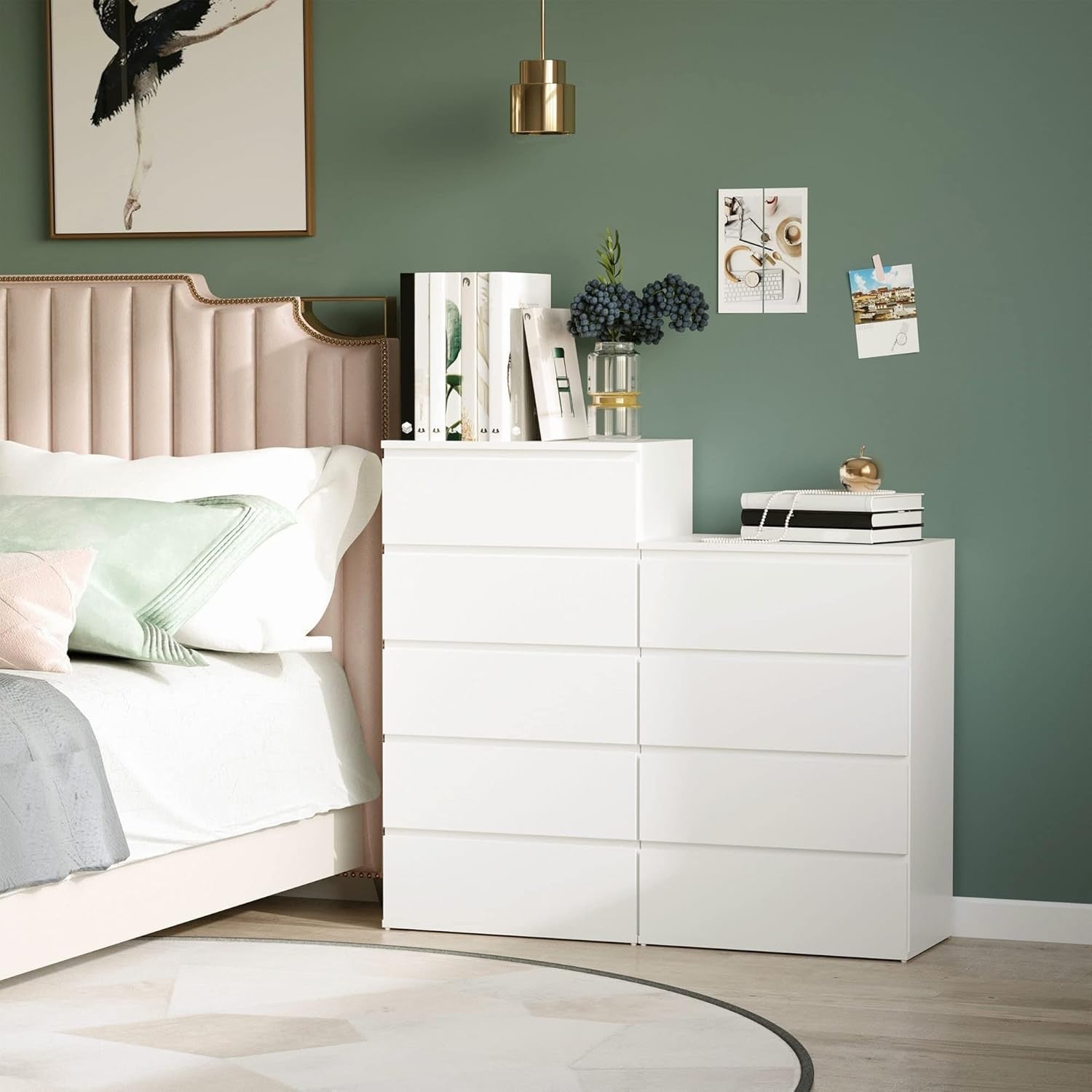 White 5 Drawer Chest Tall Slim Storage Cabinet Bedroom Hallway Unit