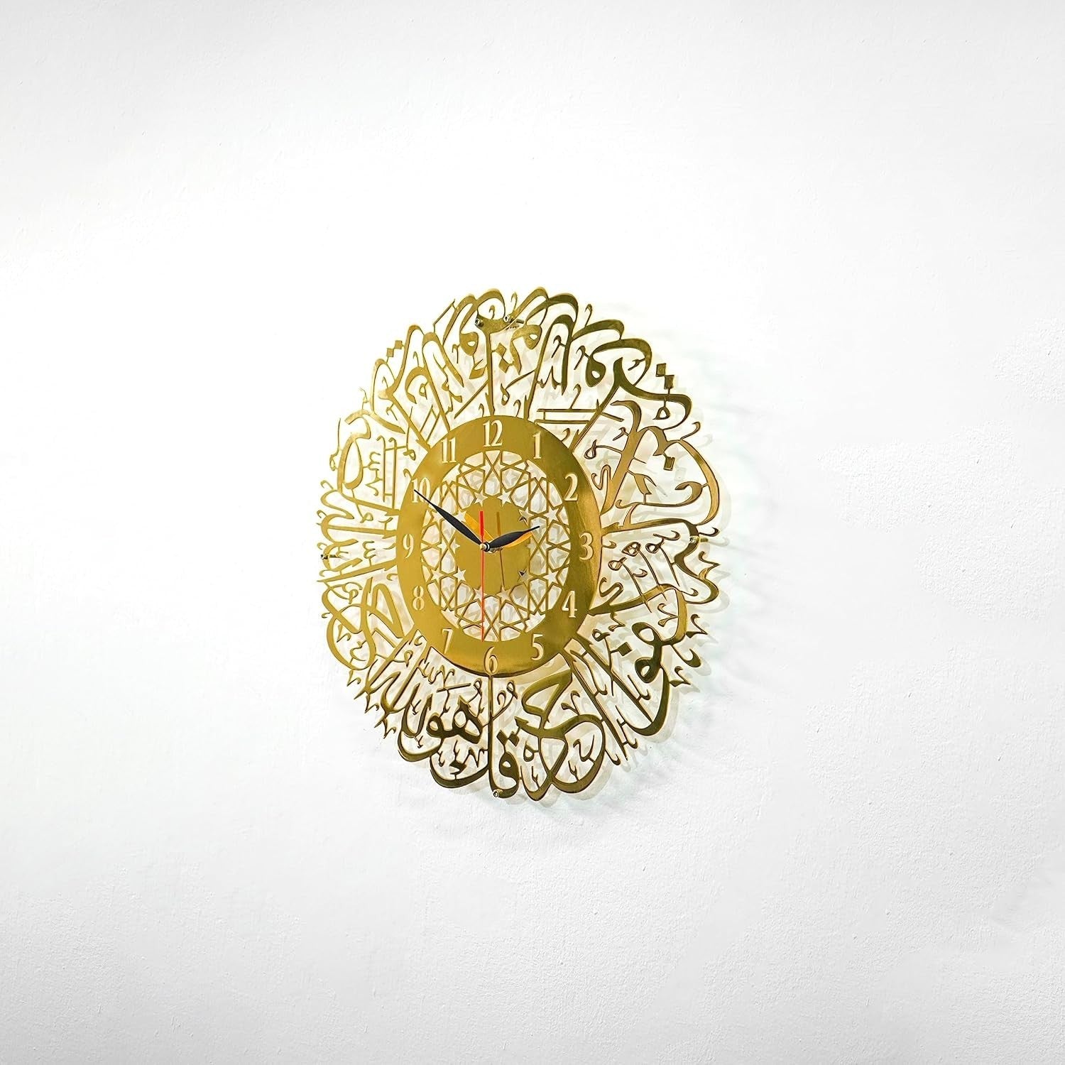 Shiny Gold Islamic Wall Clock Quran Art Silent Modern Ramadan Decor Gift