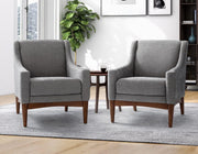 Set of 2 Grey Fabric Accent Chairs Upholstered Armchairs for Living Room.