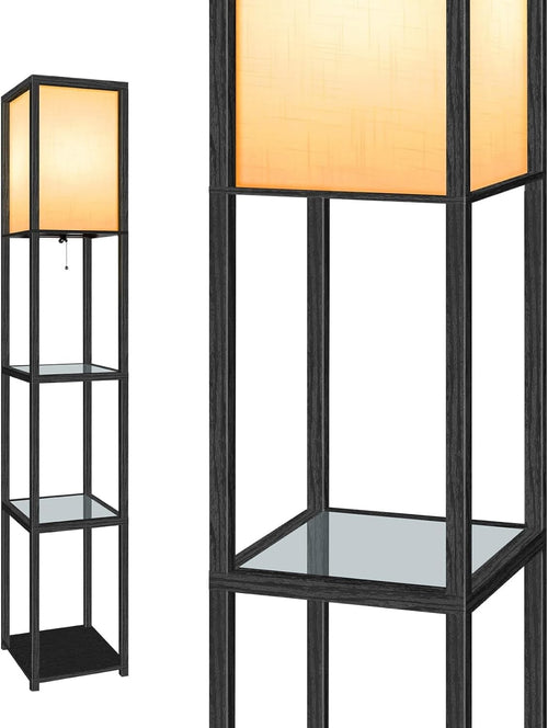 Floor Lamp with Shelves LED Adjustable Colour Standing Storage Light Black