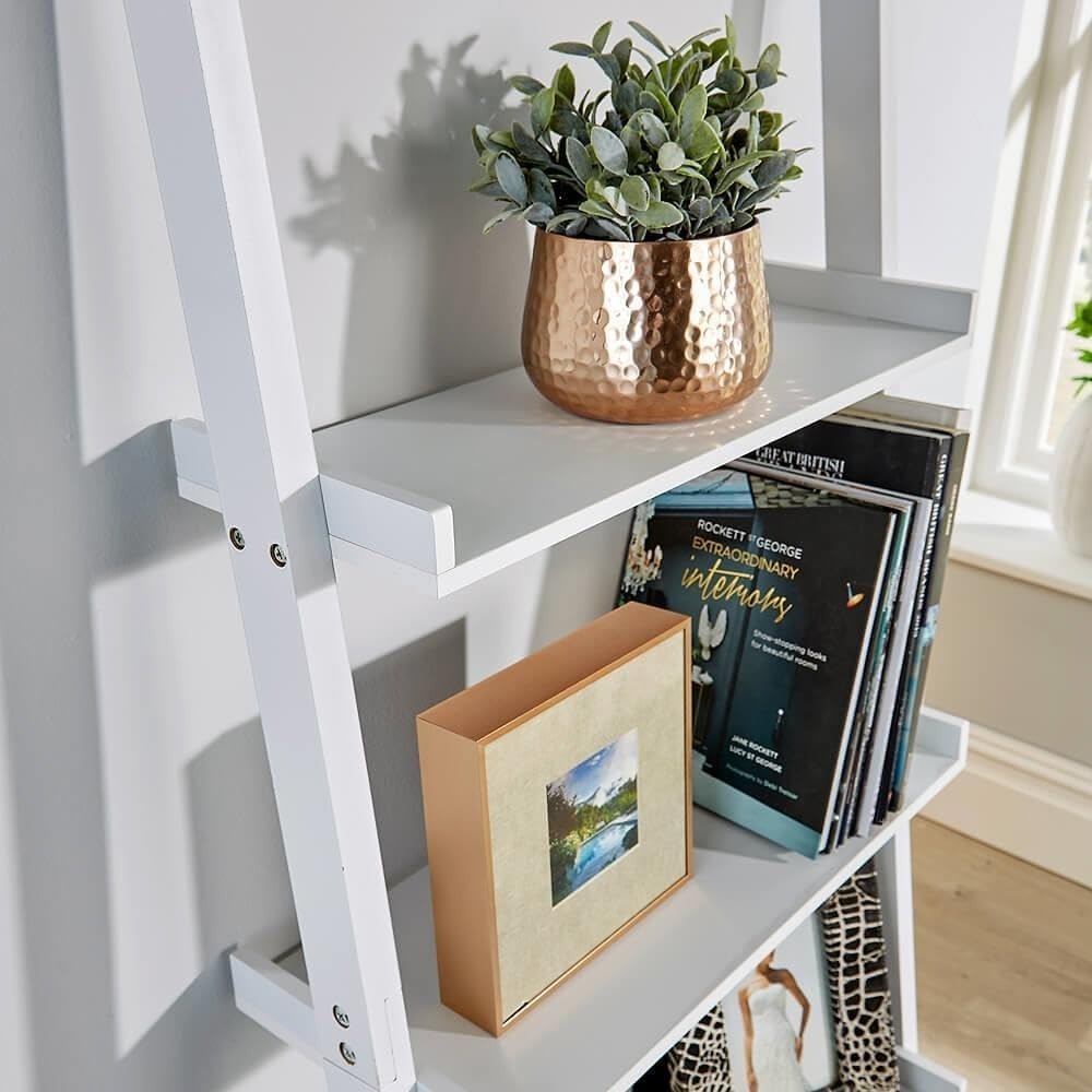 5 Tier Ladder Bookcase Shelving Unit Wall Storage Display Shelf White