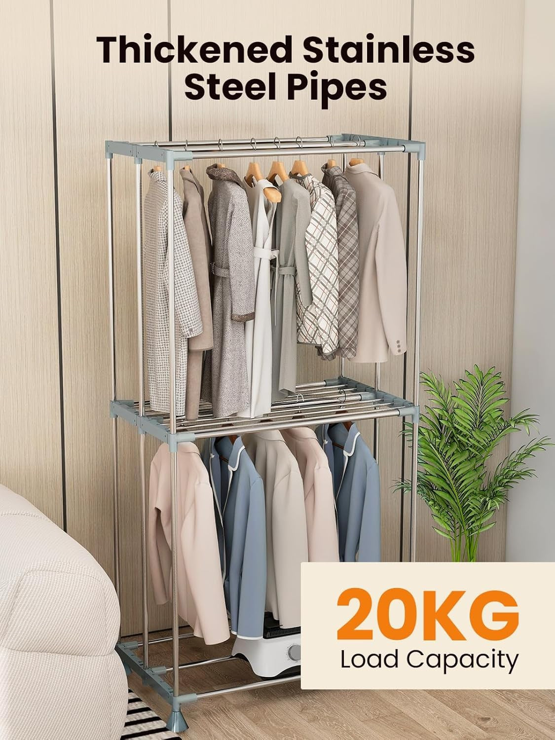 1500W Heated Clothes Airer With Cover Electric Indoor Dryer 2 Tier Timer