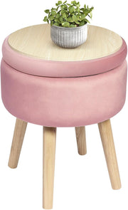 Pink Velvet Round Storage Ottoman Stool Flip-Top Footrest Coffee Table Seat