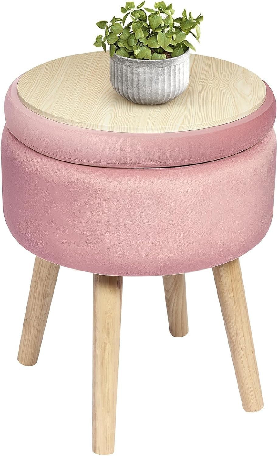 Pink Velvet Round Storage Ottoman Stool Flip-Top Footrest Coffee Table Seat