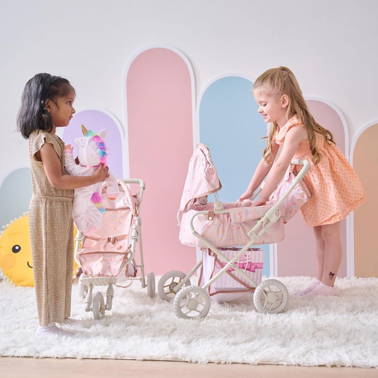 Pink Doll Pram 2-in-1 Stroller with Carry Bassinet Canopy Bag