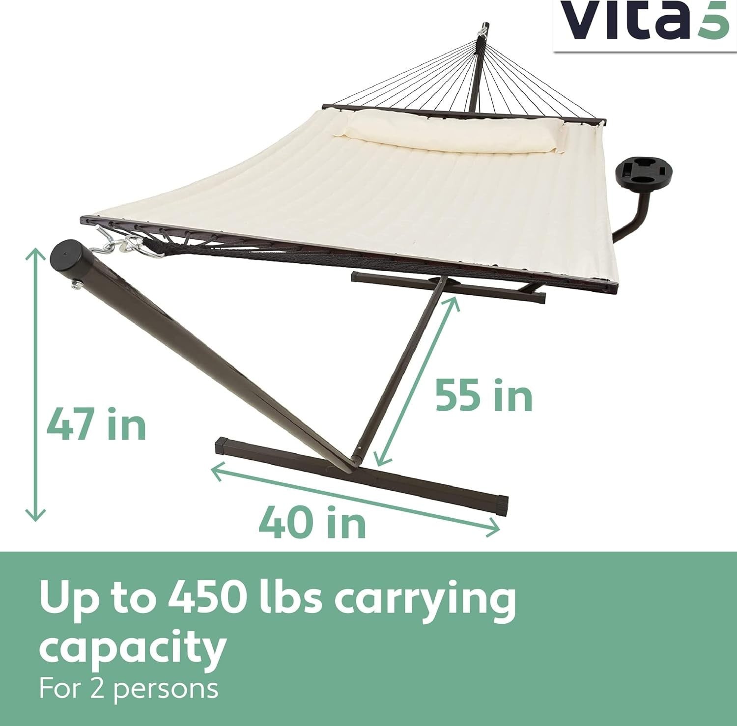 2 Person Hammock with Stand & Side Table – 200kg Capacity, Indoor Outdoor