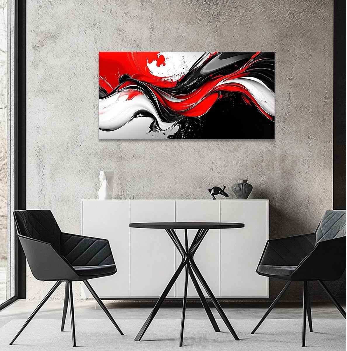 Large Black White Red Abstract Canvas Wall Art Modern Framed Print