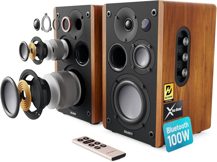 Bluetooth Bookshelf Speakers 100W HiFi Stereo 3 Drivers Xtra Bass USB HDMI ARC