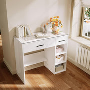Vanity Dressing Table White Gloss Glass Top Makeup Desk 2 Drawers Storage New