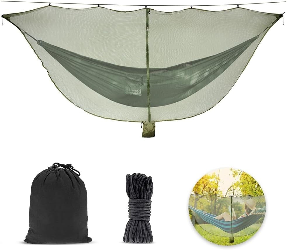 Mosquito Net for Camping Hammock – Lightweight Double Zipper, 1 Person, Military