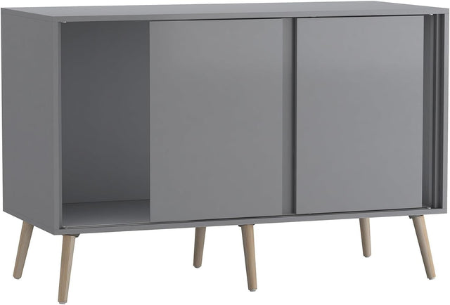 3-Door Sliding Sideboard Cabinet with Wooden Legs Modern Storage Unit