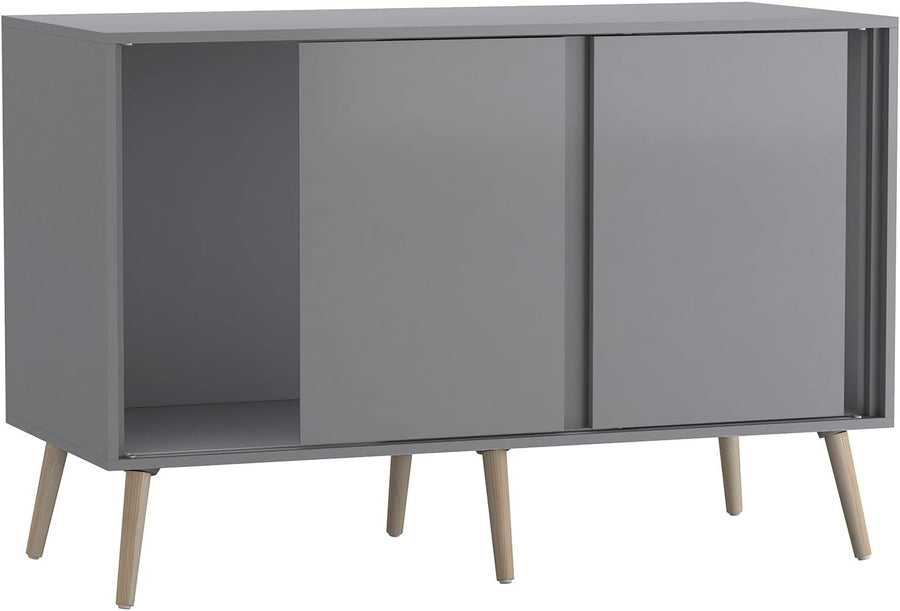 3-Door Sliding Sideboard Cabinet with Wooden Legs Modern Storage Unit