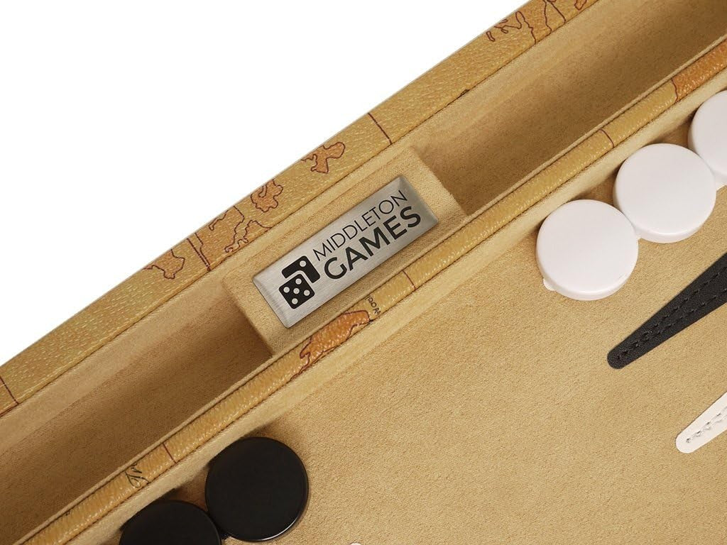 15 Inch Luxury Backgammon Set World Map Design Folding Travel Board Game