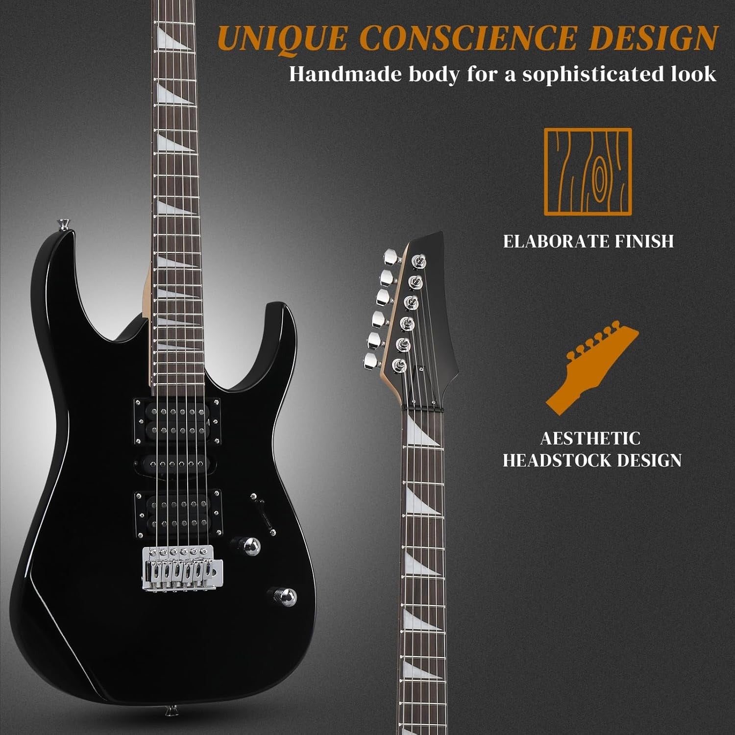 39in Electric Guitar Starter Kit Pickups 20W Amp Black