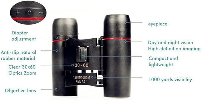 30x60 Compact Mini Binoculars Wide View Low Light Outdoor Travel Hiking 126m/1km