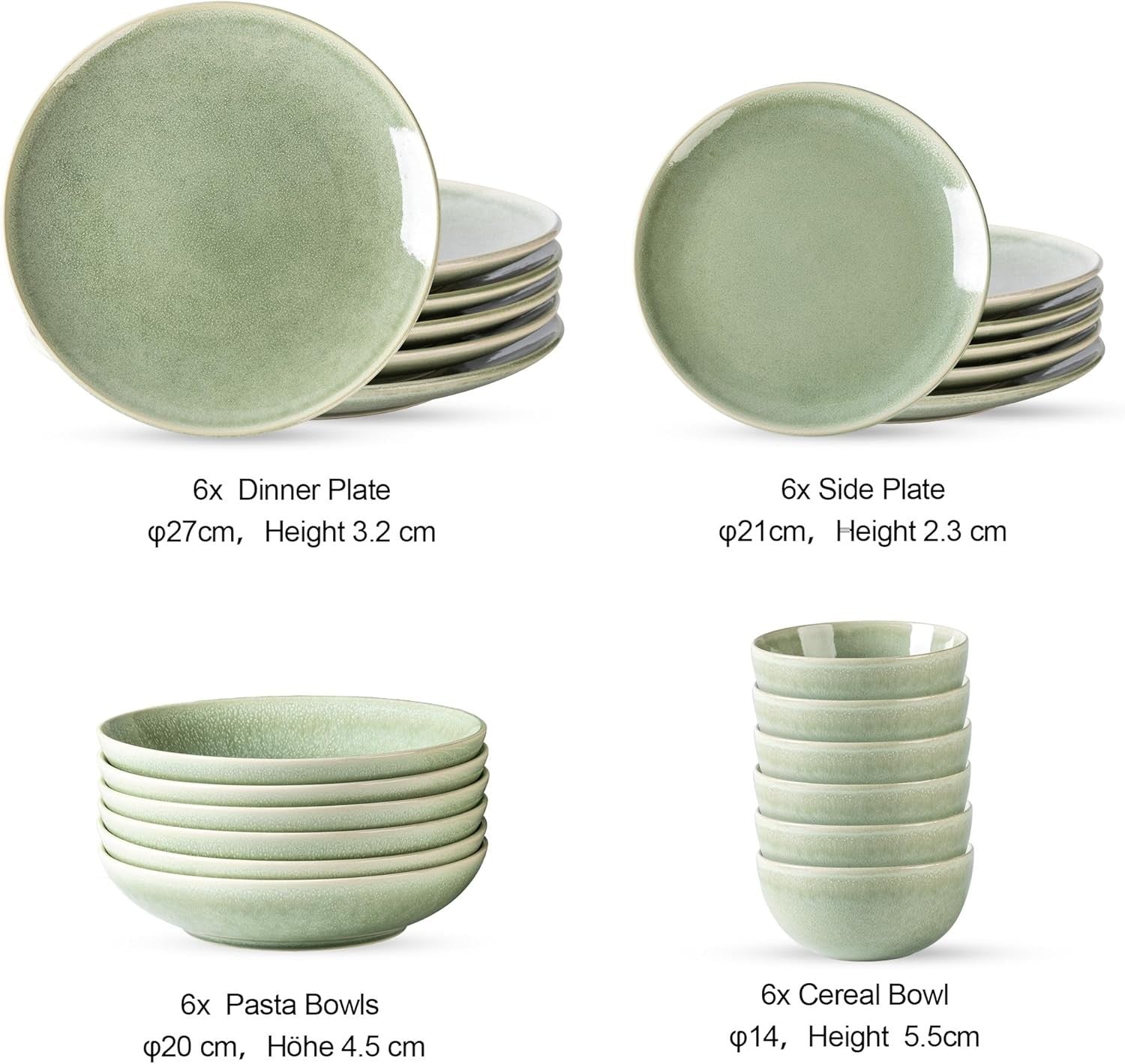24 Piece Stoneware Dinner Set Plates Bowls Scratch Resistant Dishwasher Safe