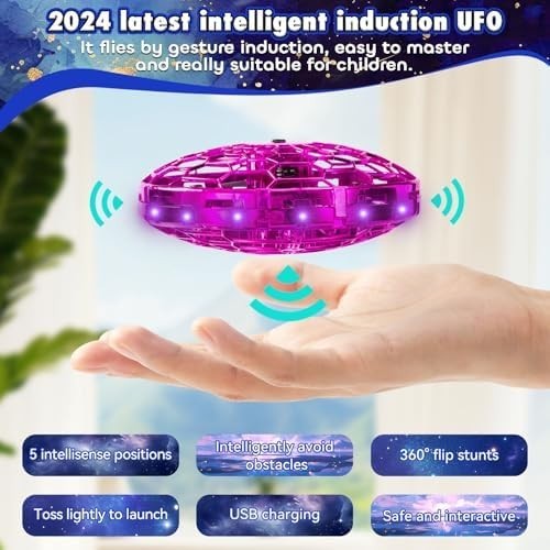Gesture-Controlled Mini UFO Drone for Kids LED Hover Toy Indoor Outdoor