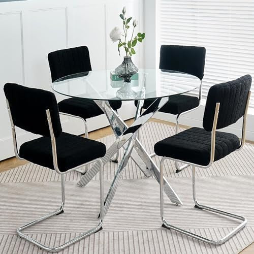 90cm Round Glass Dining Table with Chrome Legs Modern Small Kitchen Dining Table