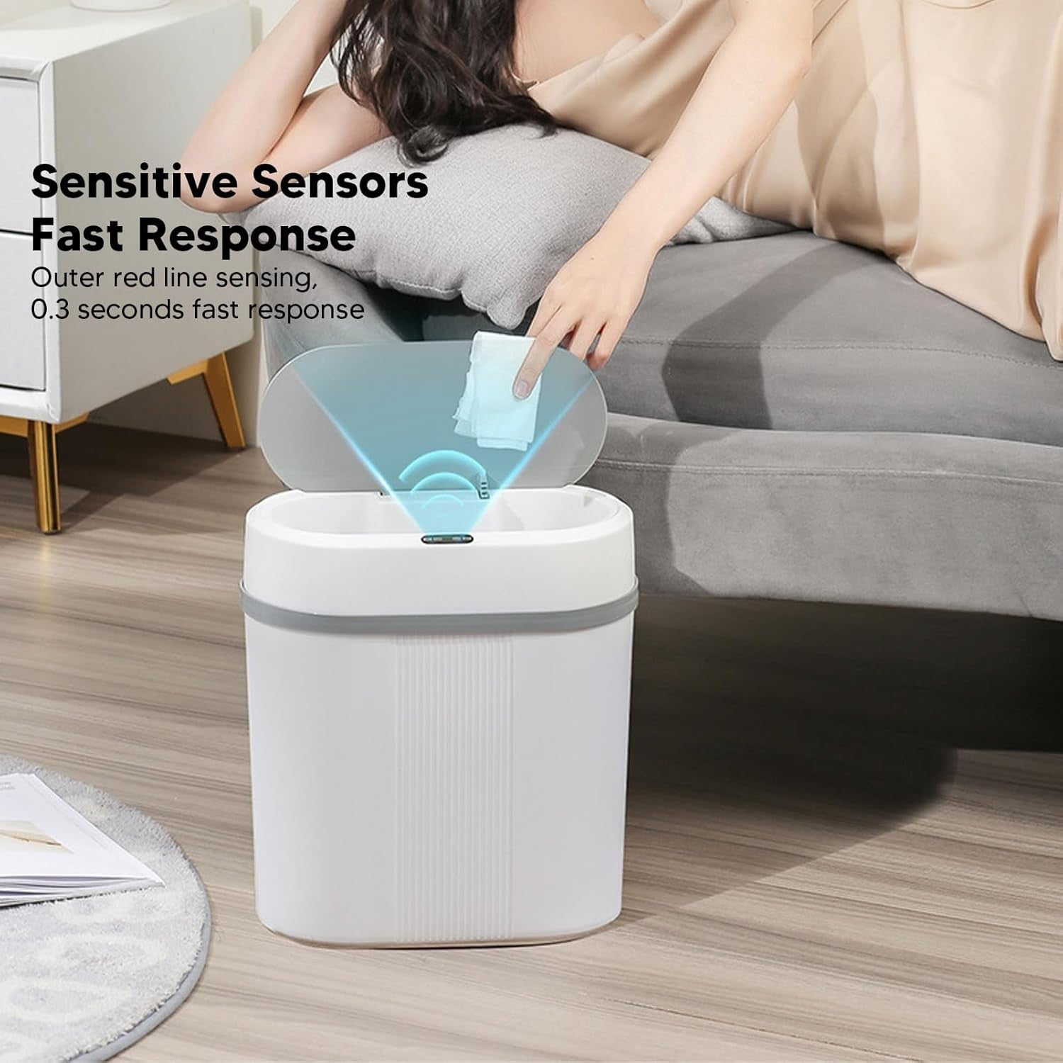 Smart Touchless Slim Trash Can Motion Sensor Narrow Bin White