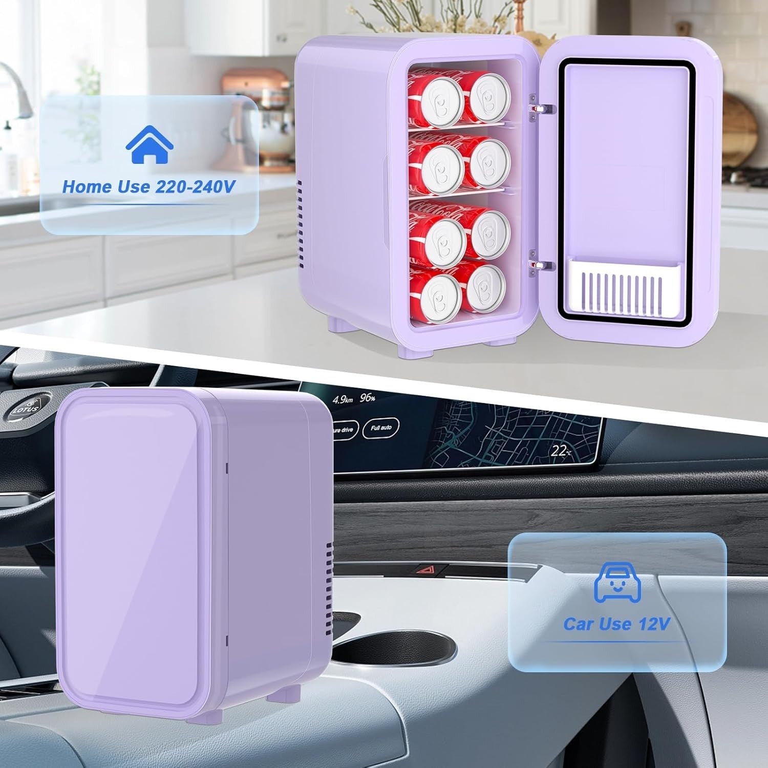 6L Mini Fridge Portable AC/DC Cooler Warmer Bedroom Skincare Purple