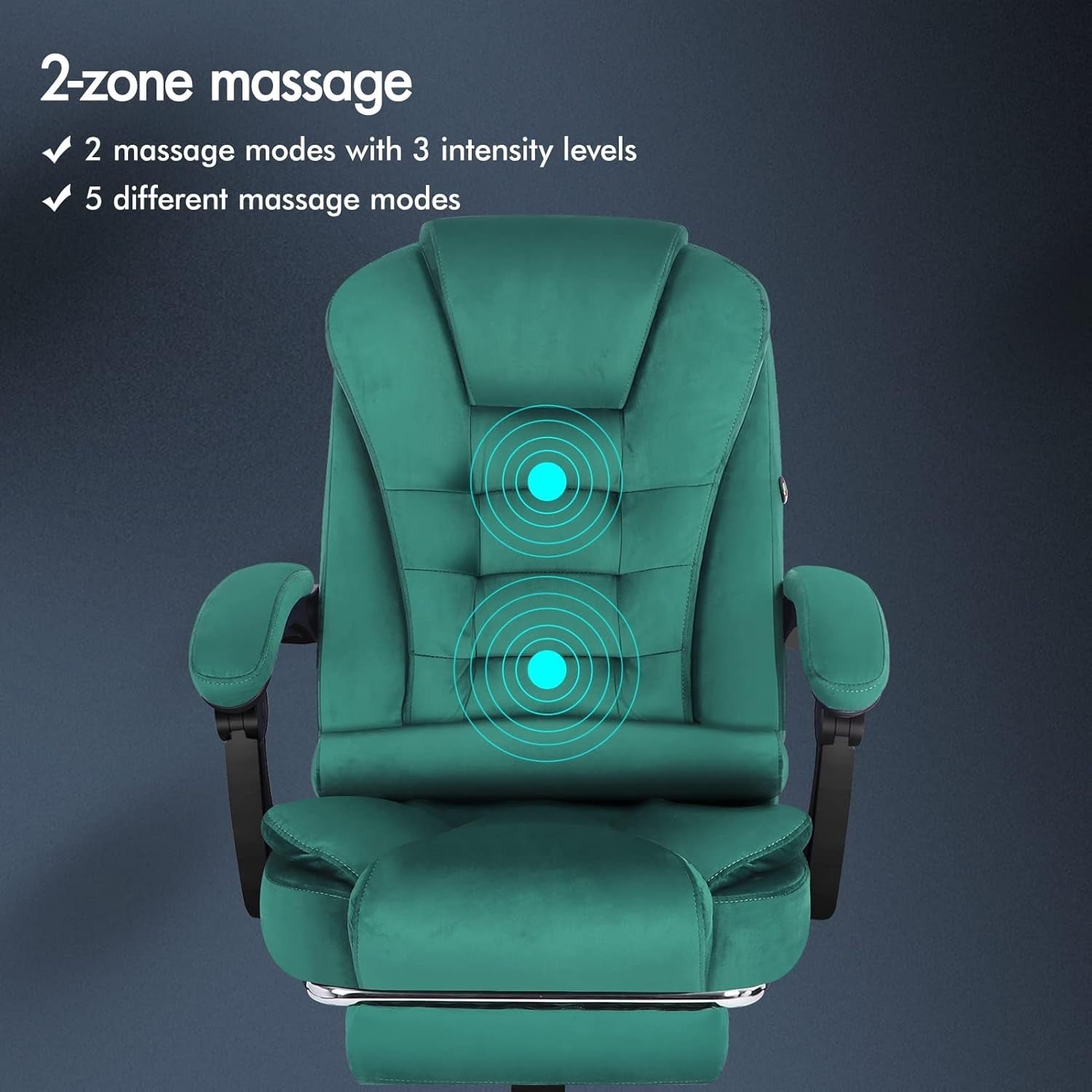 Velvet Massage Office Chair Recliner Footrest Ergonomic Swivel Green