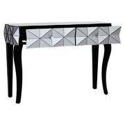 Luxury 3D Mirrored Console Table – Black Legs Glass Hallway Sideboard