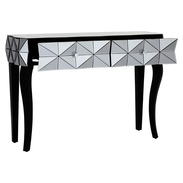 Luxury 3D Mirrored Console Table – Black Legs Glass Hallway Sideboard