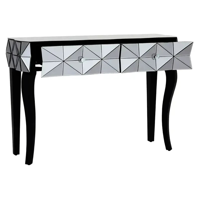 Luxury 3D Mirrored Console Table – Black Legs Glass Hallway Sideboard