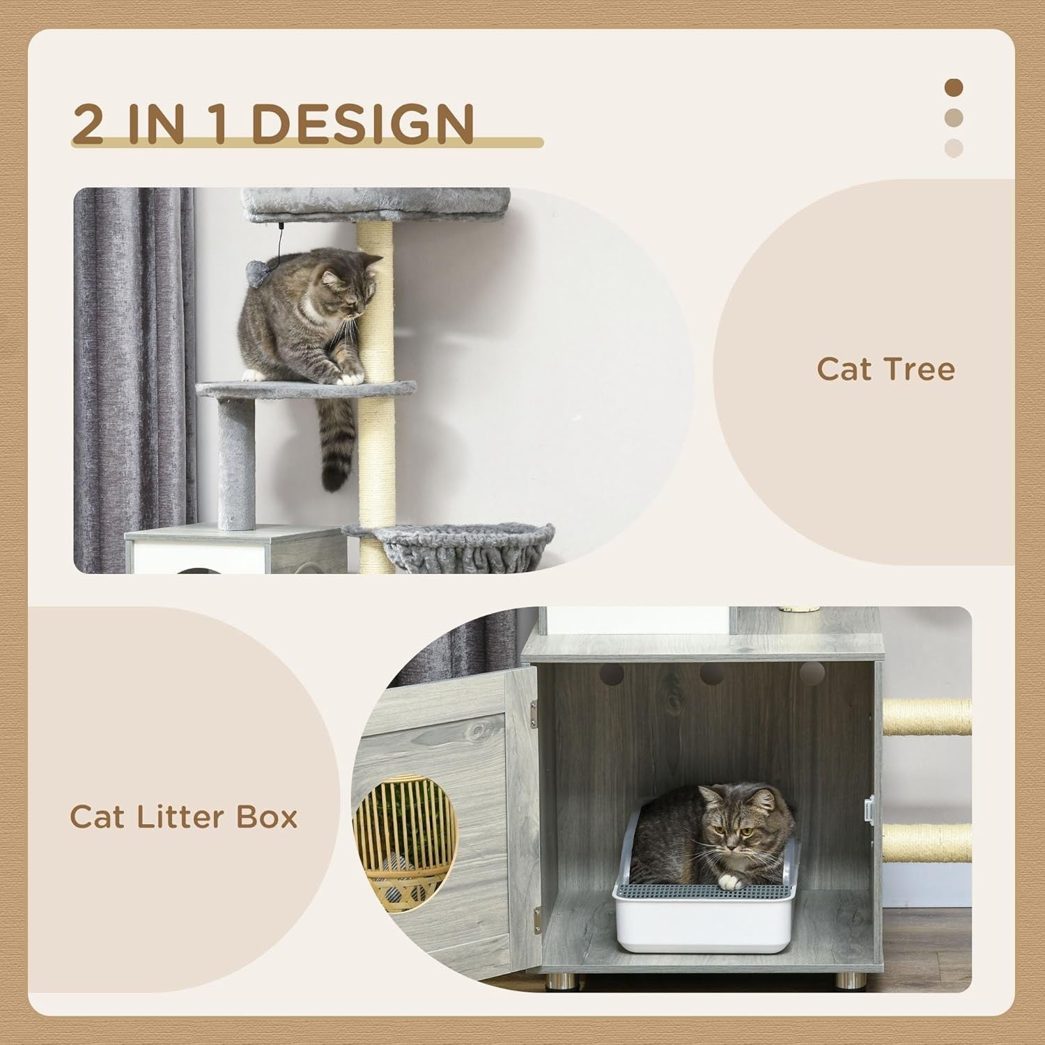 Cat Litter Box Enclosure with Cat Tree Scratching Posts Platform Condo