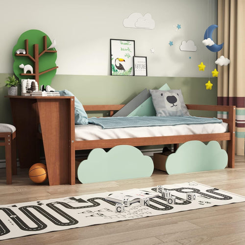 Kids Bed with Storage Drawers & Desk 3FT Toddler Tree Shelf 90x190cm
