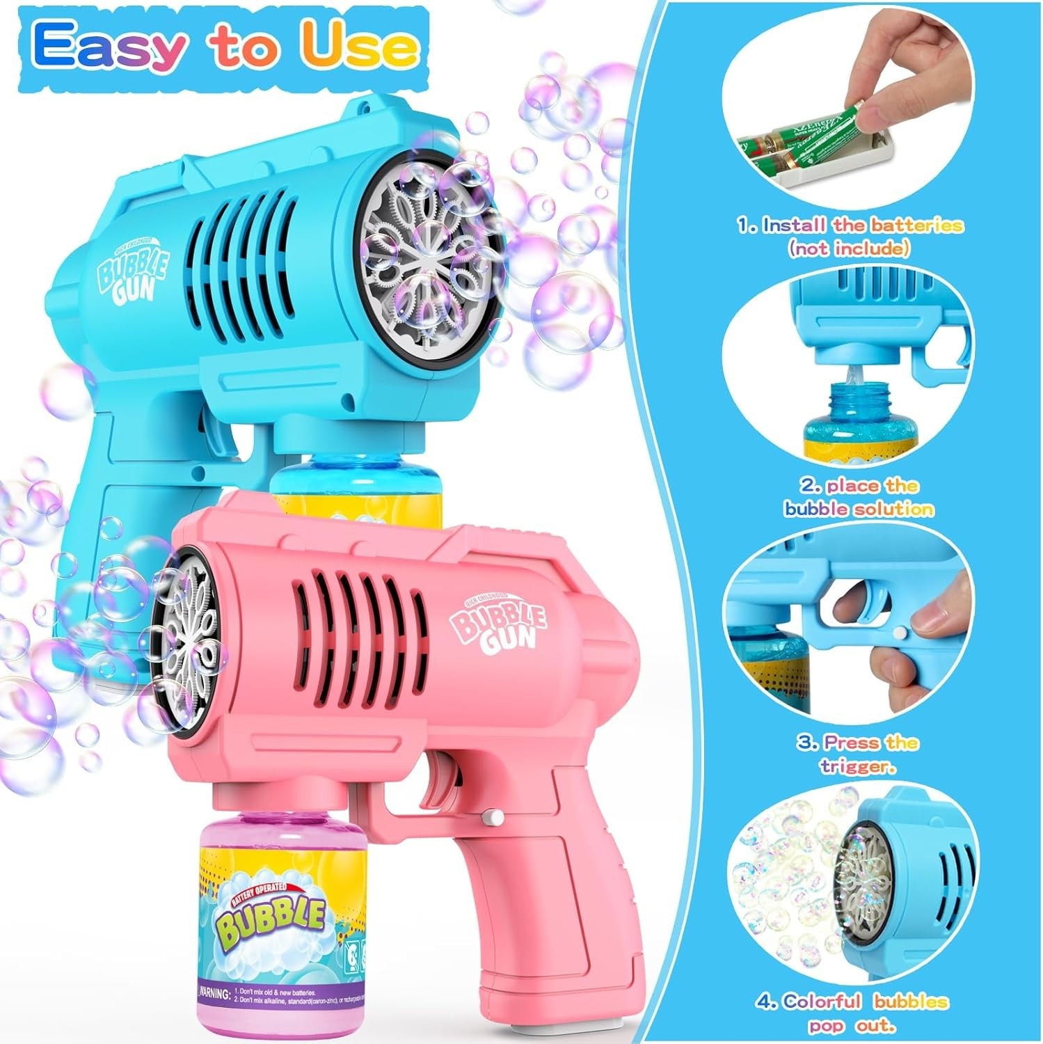 2 Pack Bubble Gun Set 10000 Bubbles Blue Pink