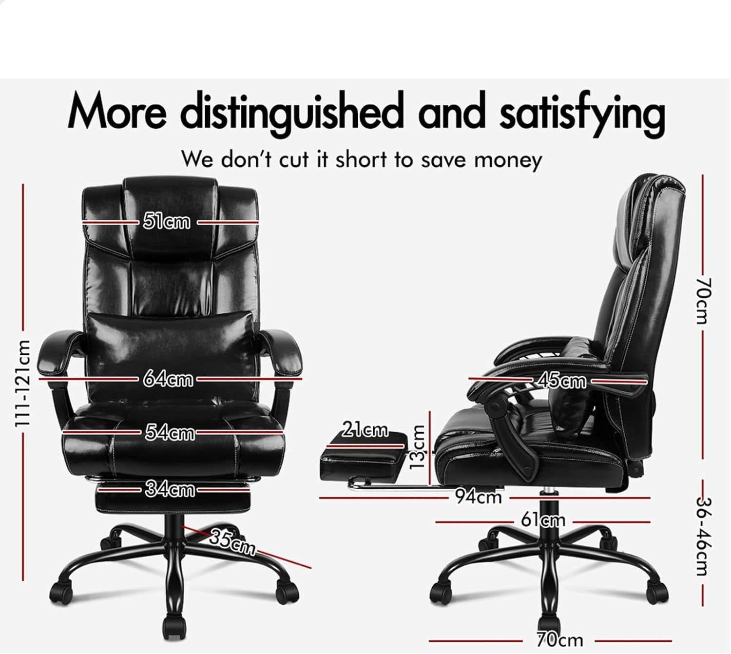 Executive Ergonomic Office Chair, Adjustable Reclining PU Leather Swivel Desk Se