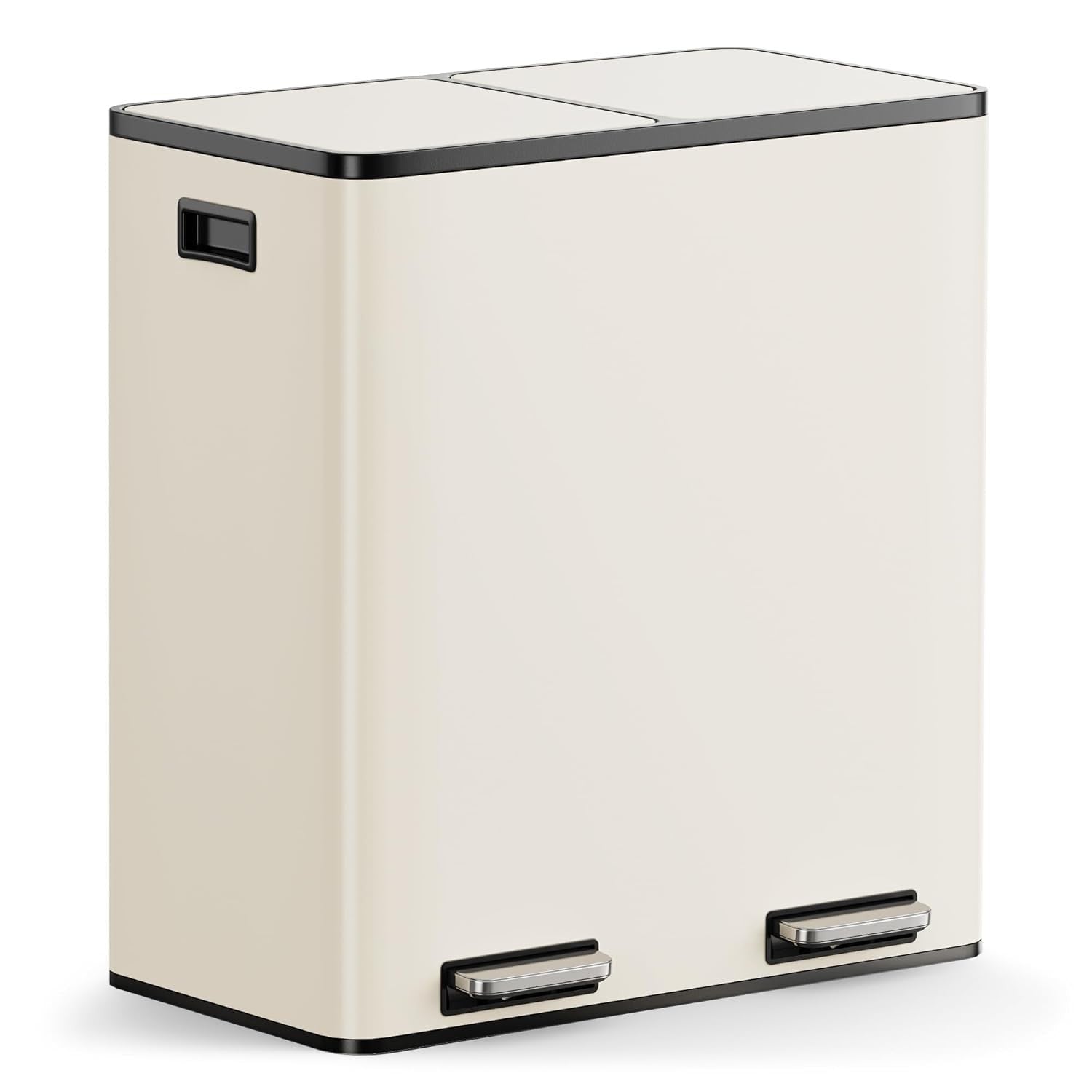60L Double Recycling Bin Cream Stainless Steel 2x30L Pedal