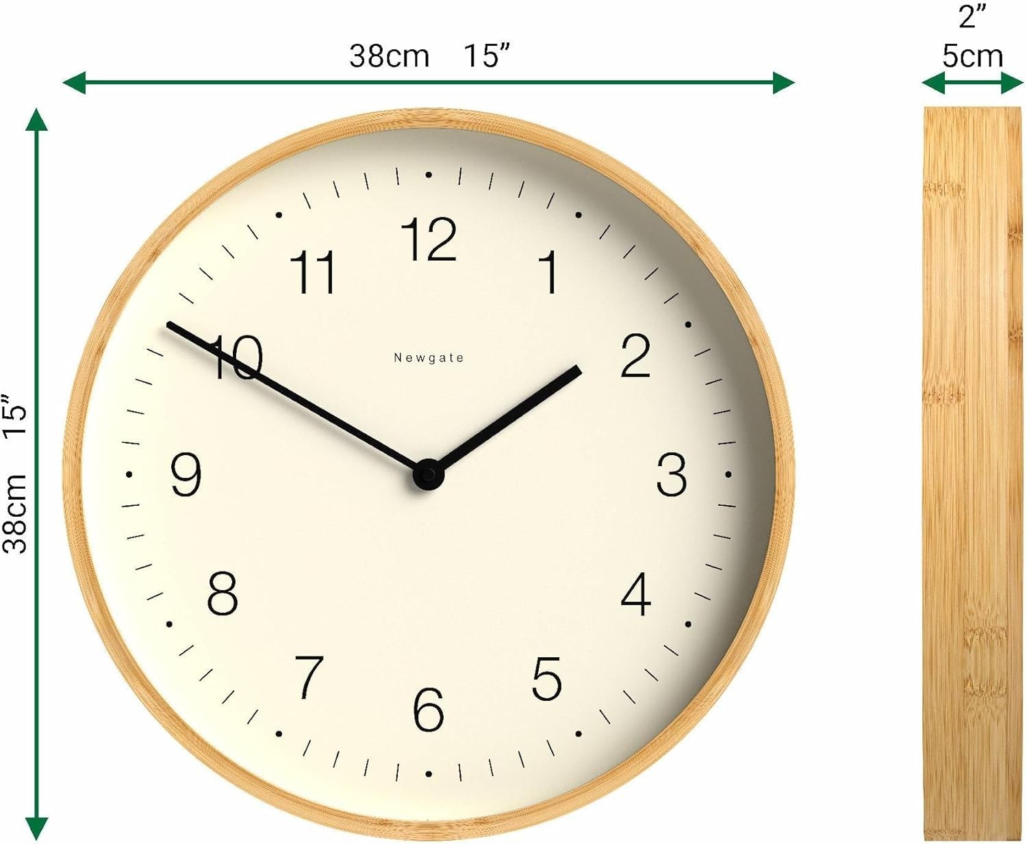 Silent Wall Clock 38cm Scandi Bamboo Modern Minimalist Home Decor