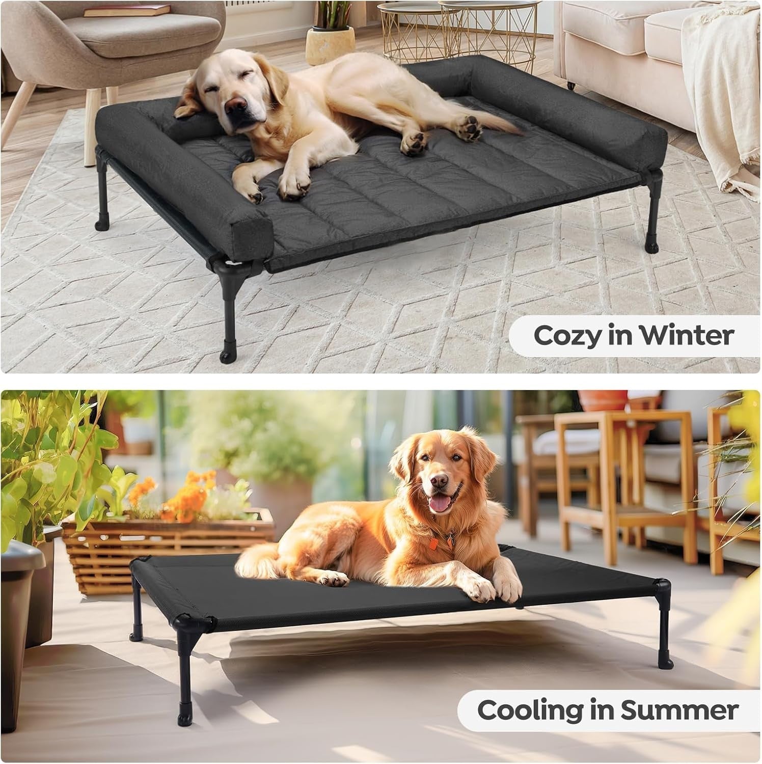 Large Elevated Dog Bed 107x76cm Cooling Mesh Washable