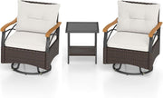 3PC Rattan Swivel Rocking Chairs Bistro Set Patio Garden Table Cushions