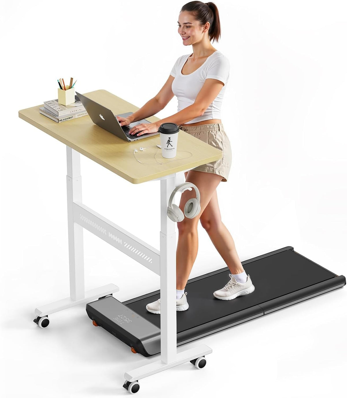 Mobile Standing Desk Walking Pad Compatible Adjustable Pneumatic Desk on Wheels