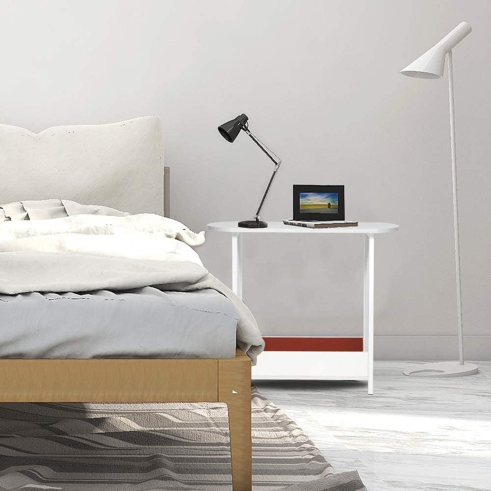Slim Oval Side Table with Storage, Modern Small End Table for Living Room