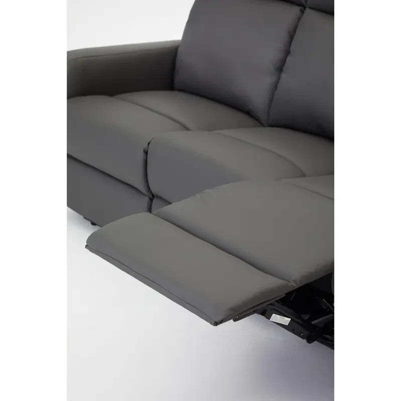 3 Seater Electric Recliner Sofa Grey Faux Leather Lounge Seat Lumbar Support