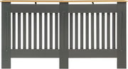 Large Grey Radiator Cover Slatted Wood Design 152cm Modern Heating Cabinet